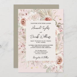 Invitación BODA Rústico de PInk Floral Boho