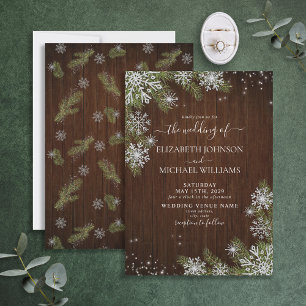 Invitación Boda Rústico De Pino De Madera De Snowflake Platea