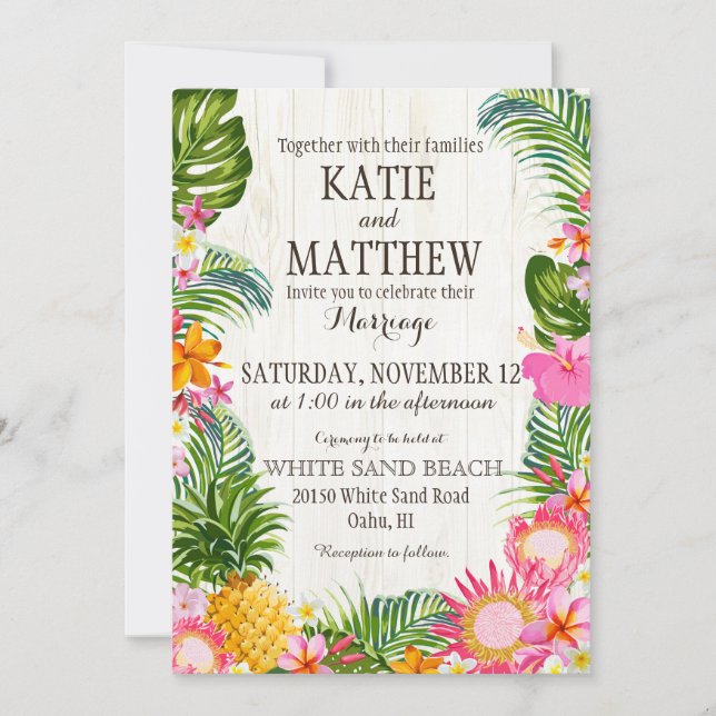 Invitación Boda Rústico de Playa Luau Hawaiian (Anverso)