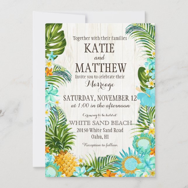 Invitación Boda Rústico de Playa Luau Hawaiian (Anverso)
