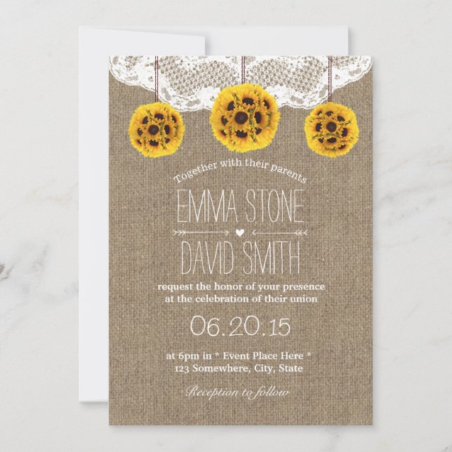 Invitación Boda Rústico de Pomanders Lace & Burlap (Anverso)