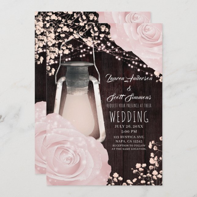 Invitación Boda Rústico de rosas rosas rosas rosas negras (Anverso / Reverso)