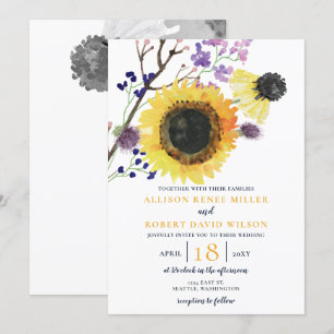 Invitación Boda Rústico de Sunflower Azul de la Marina de col