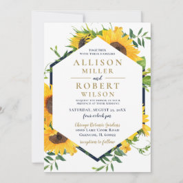 Invitación Boda Rústico de Sunflower Azul de la Marina de col