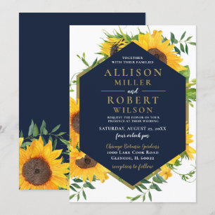 Invitación Boda Rústico de Sunflower Azul de la Marina de col