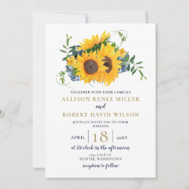 Invitación Boda Rústico de Sunflower Azul de la Marina de col