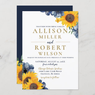 Invitación Boda Rústico de Sunflower Azul de la Marina de col