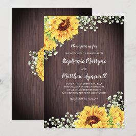 Invitación Boda Rústico de Sunflowers White Floral Wood