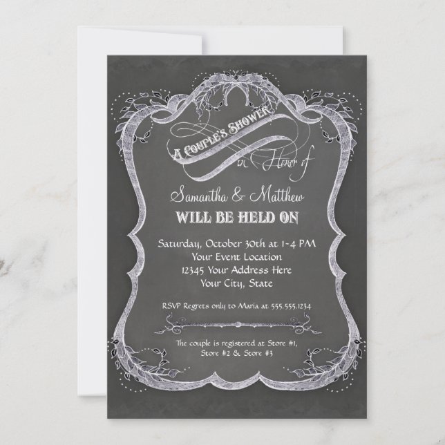 Invitación Boda Rústico de Swirl Chalkboard Typographic Leaf (Anverso)