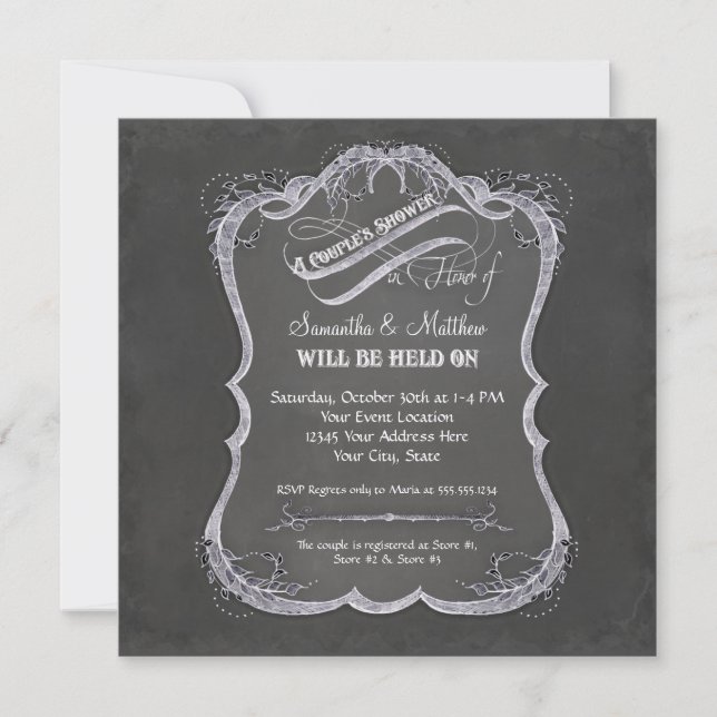 Invitación Boda Rústico de Swirl Chalkboard Typographic Leaf (Anverso)