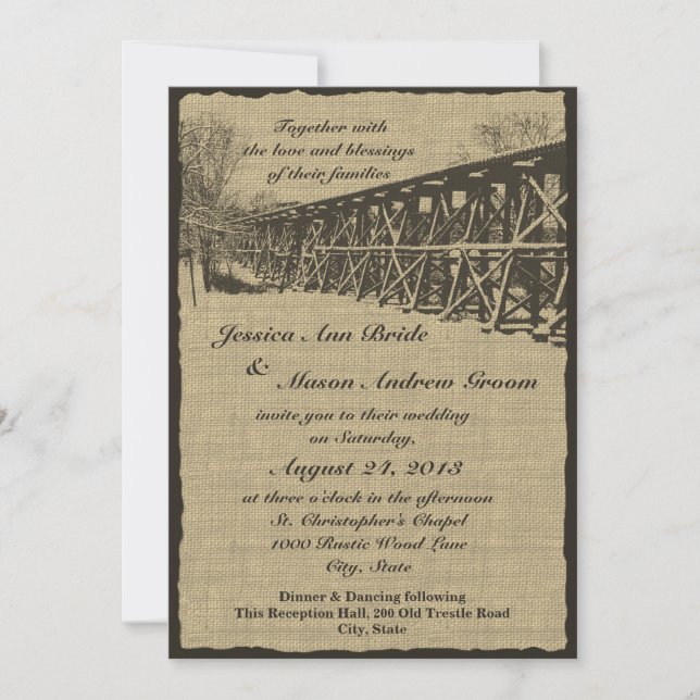Invitación Boda Rústico de Trestle de Tren (Anverso)