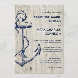 Invitación Boda Rústico del Ancla de Esbozo Náutico de la Mar