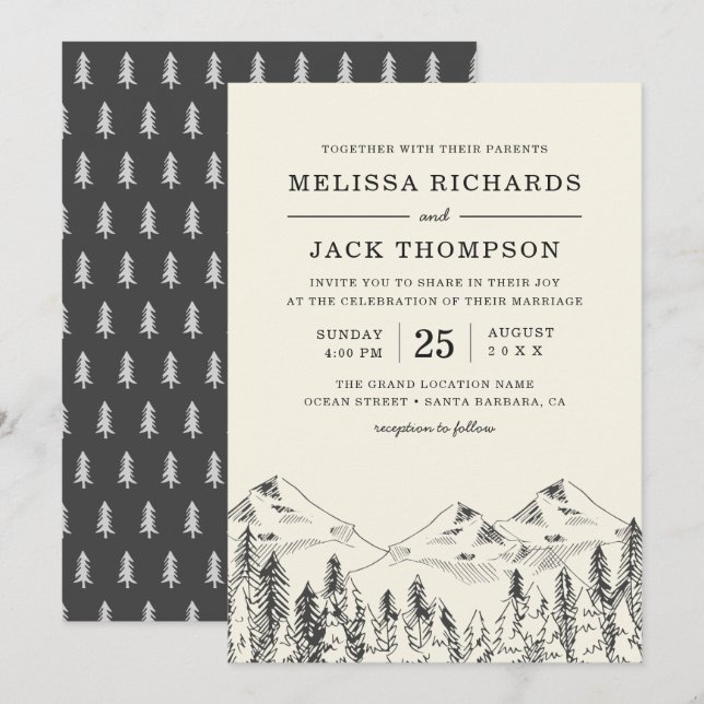 Invitación Boda Rústico del bosque de pinos de montaña de inv (Anverso / Reverso)