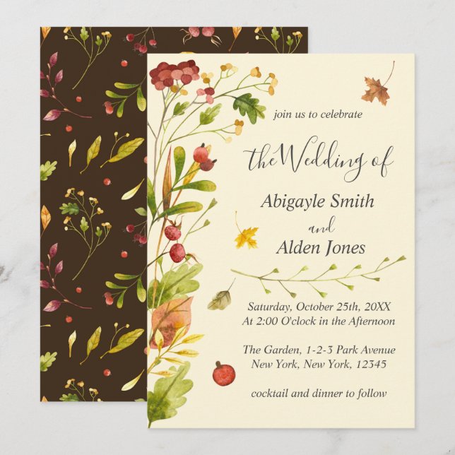 Invitación Boda Rústico del Bosque del Otoño (Anverso / Reverso)