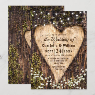 Invitación Boda Rústico del corazón de la piel de bebé de la
