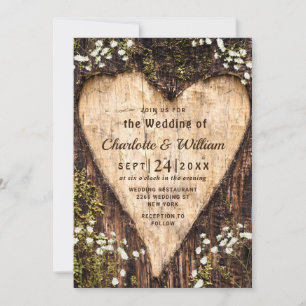 Invitación Boda Rústico del corazón de la piel de bebé de la