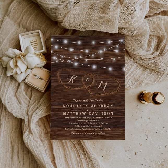 Invitación Boda Rústico del Corazón de Madera Tallada (Subido por el creador)
