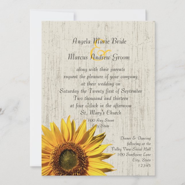 Invitación Boda Rústico del Girasol (Anverso)