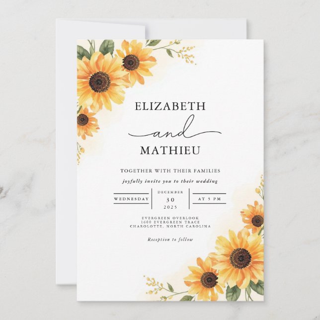 Invitación Boda Rústico del Girasol de Oro (Anverso)