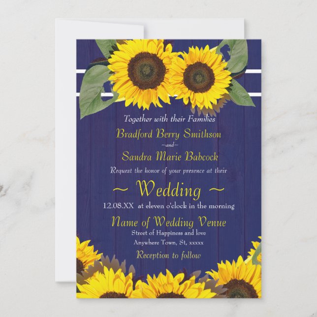 Invitación Boda Rústico del Giro de la Marina Azul de Cobalto (Anverso)