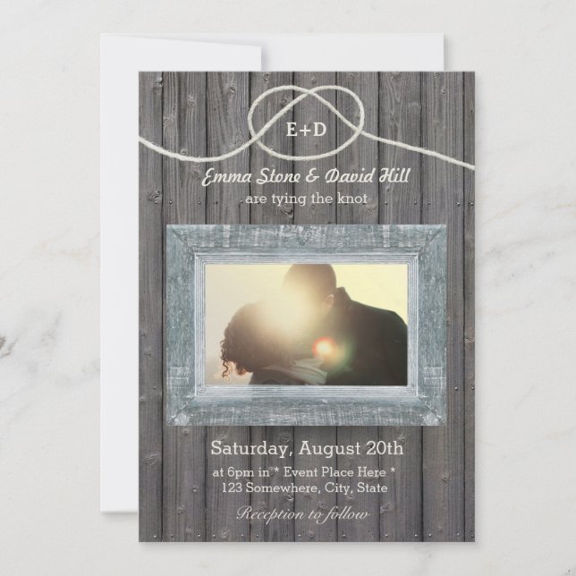 Invitación Boda Rústico del marco de madera meteorológica (Anverso)