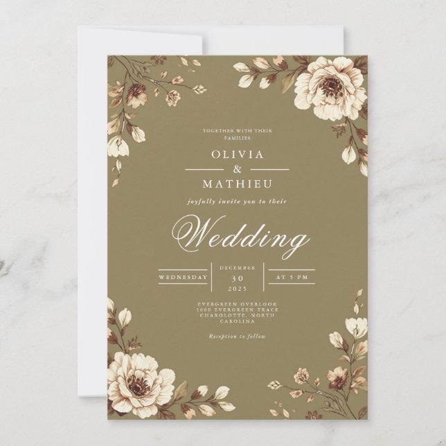 Invitación Boda Rústico del marco floral de mayor edad (Anverso)