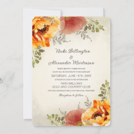 Invitación Boda Rústico del Naranja floral de otoño