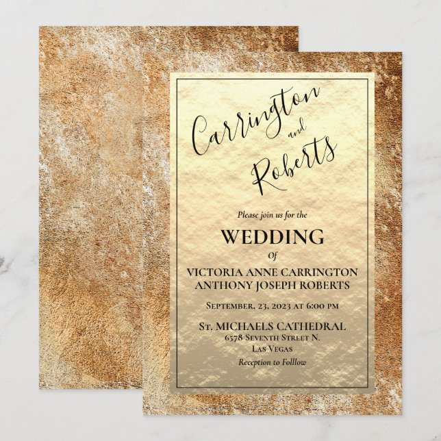 Invitación Boda Rústico del Oro Vintage (Anverso / Reverso)