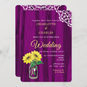 Invitación Boda Rústico del Sunflower Mason Jar