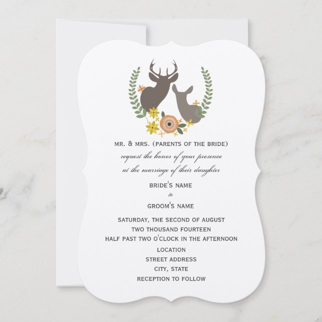 Invitación Boda Rústico del Venado - Naranja Floral (Anverso)