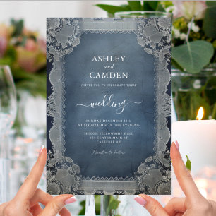 Invitación Boda Rústico Denim Blue y Lace