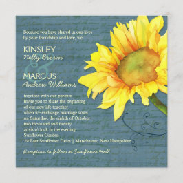 Invitación Boda Rústico Dusky Blue Sunflower