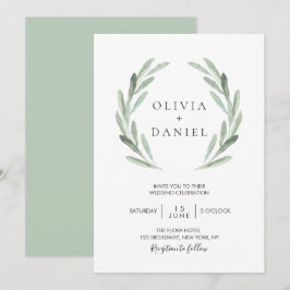 Invitación Boda rústico elegante de hojas de oliva Wreath Gre