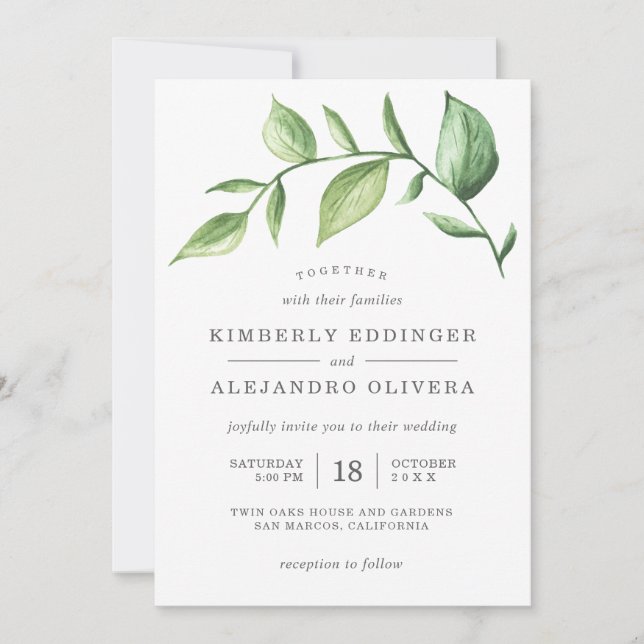 Invitación Boda Rústico Elegante de Vegetación (Anverso)