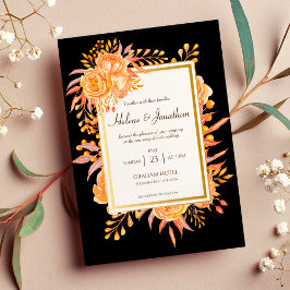 Invitación Boda Rústico Elegante Floral De Terracota Negra