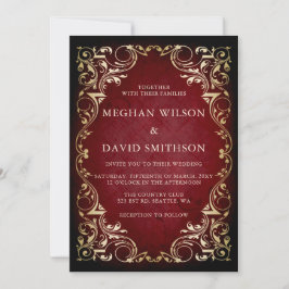 Invitación Boda Rústico Elegante Ornamental Red Gold