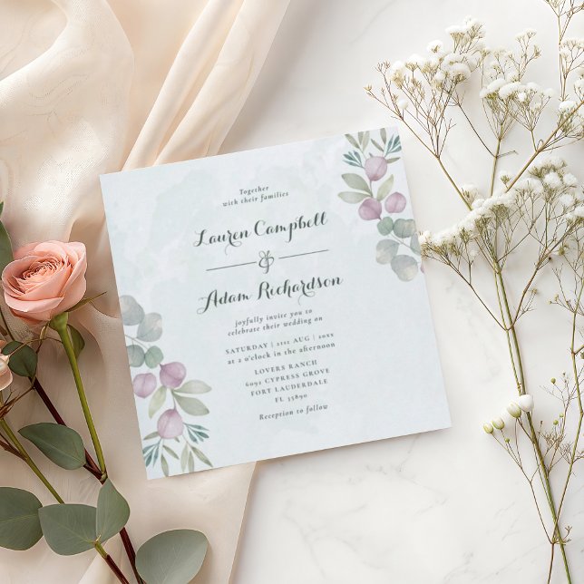 Invitación Boda Rústico Eucalyptus Sage Green & Pink (Subido por el creador)