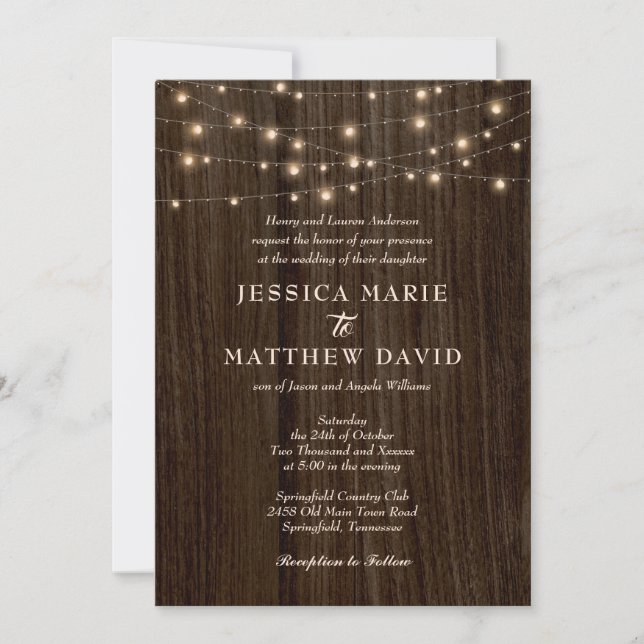 Invitación Boda Rústico Farmhouse Twinkling Lights (Anverso)