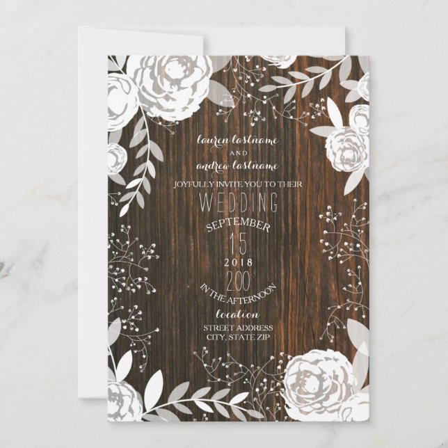 Invitación Boda Rústico Floral Blanco (Anverso)