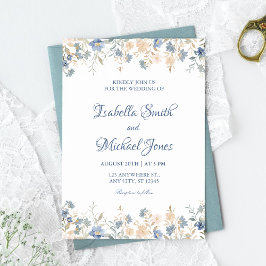 Invitación Boda rústico floral Boho azul y beige