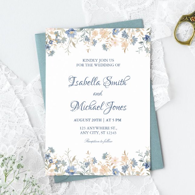 Invitación Boda rústico floral Boho azul y beige (Subido por el creador)