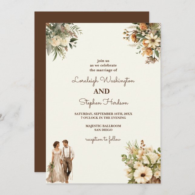 Invitación Boda Rústico Floral Con Elegancia Moderna (Anverso / Reverso)