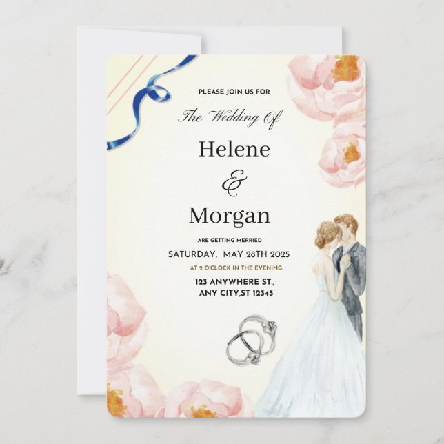 Invitación Boda Rústico Floral Crema (Anverso)