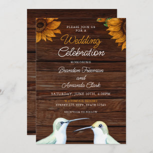 Invitación Boda Rústico Floral de Colibrí Verde de Acuarela