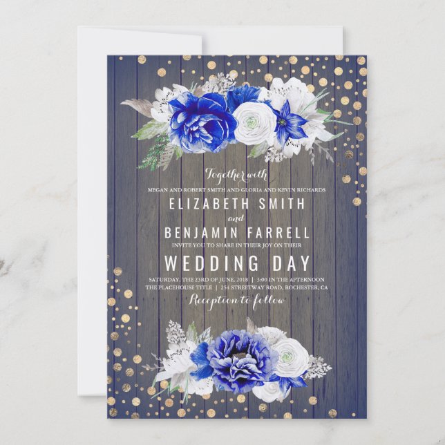 Invitación Boda Rústico Floral de la Marina (Anverso)
