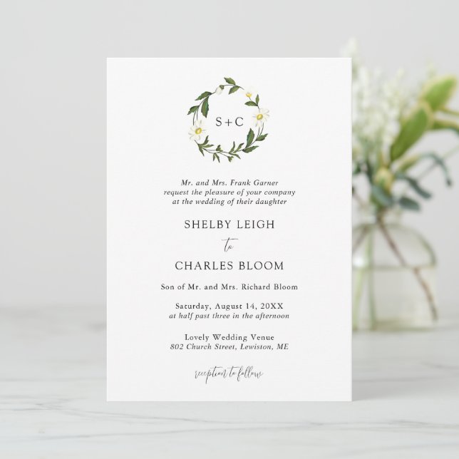 Invitación Boda Rústico Floral de margarita blanca (Anverso de pie)