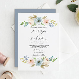 Invitación Boda Rústico Floral Elegante Azul Dusty