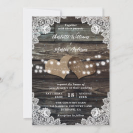 Invitación Boda Rústico Floral Lace Burlap Hearts