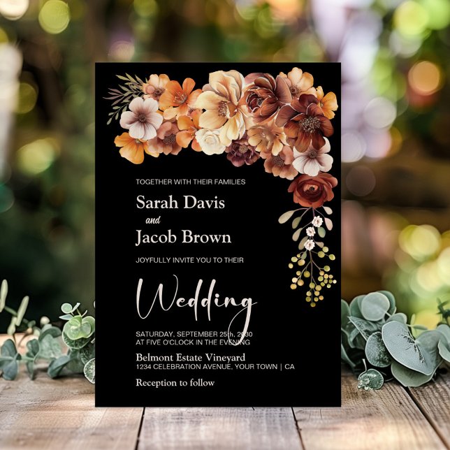Invitación Boda Rústico Floral Negra (Subido por el creador)