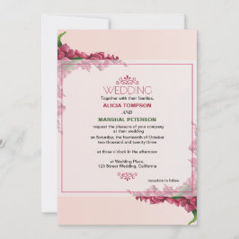 Invitación Boda Rústico Floral Rojo y Rosa claro
